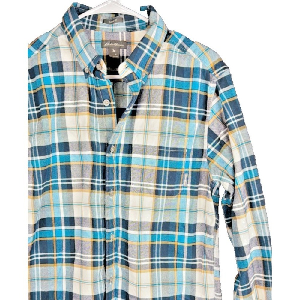 Eddie Bauer Shirt Mens Medium M Plaid Button Down Long Sleeve Classic Flannel Bl